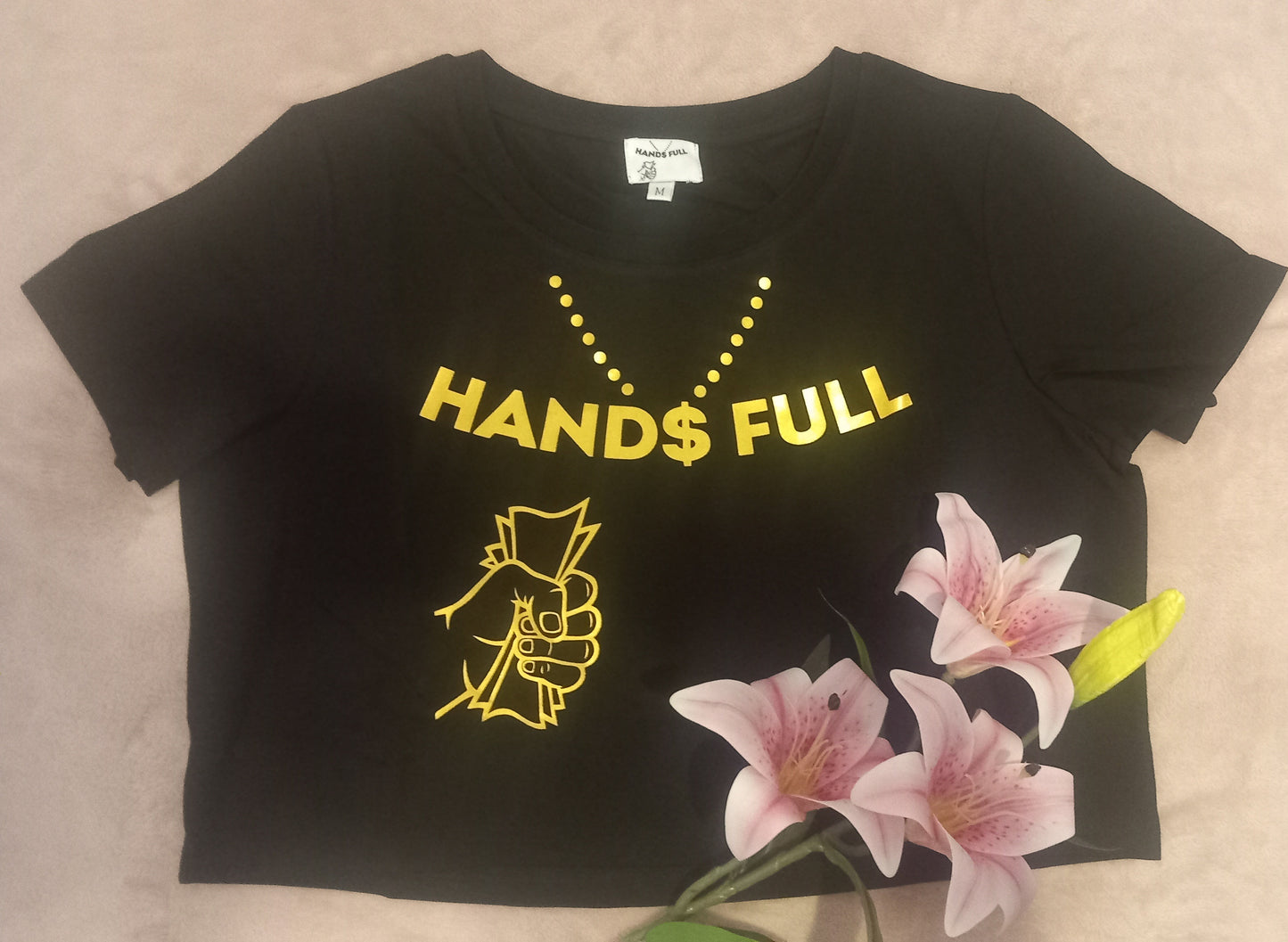 Ladies Black and Gold vinyl crop top